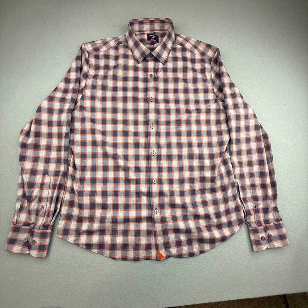 UNTUCKit Button Down Shirt Mens Large Orange Plaid Slim‎ Fit Long Sleeve Nylon